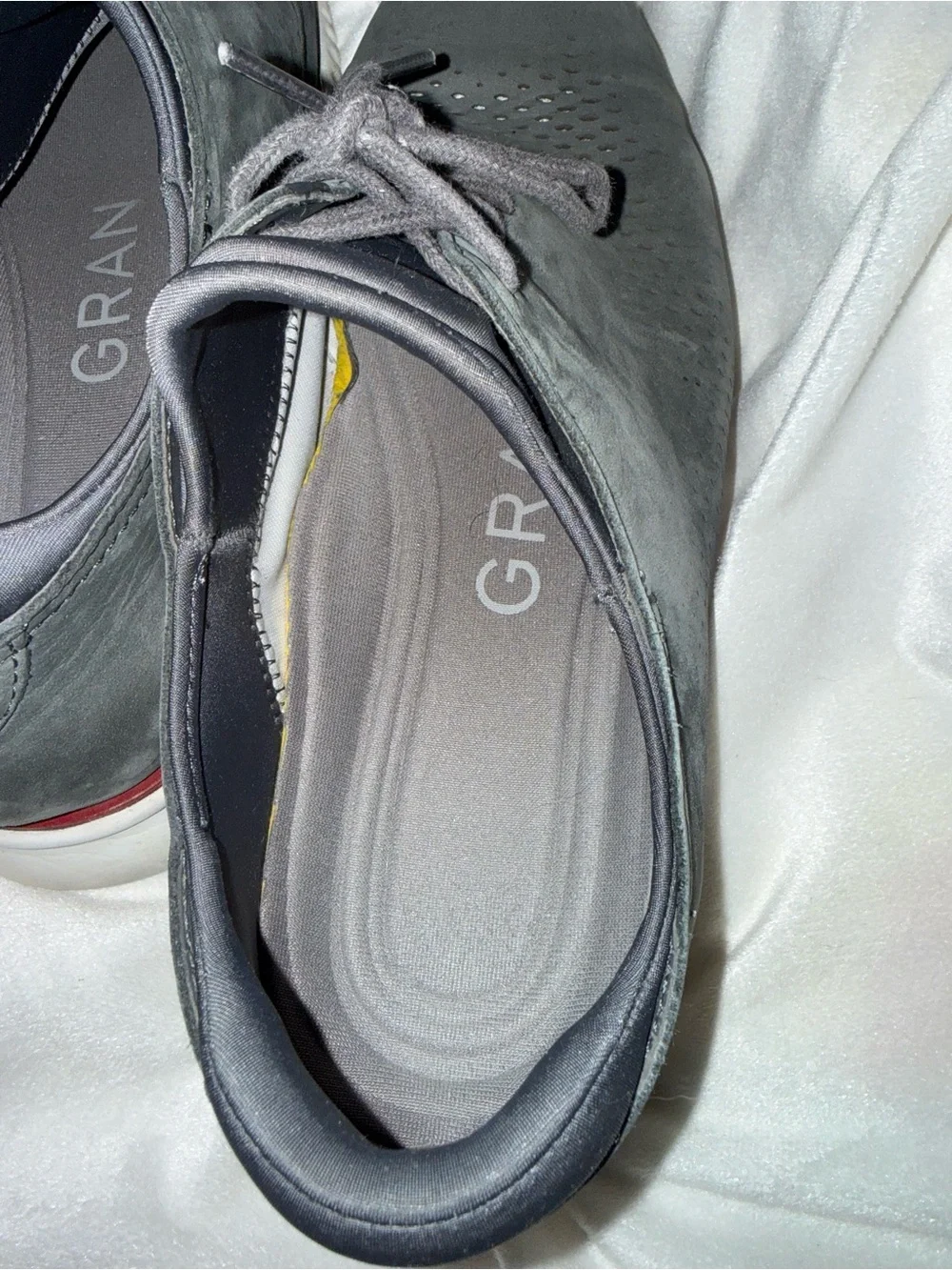 Cole Haan Grey Perforated Leather Lace-Up Sneakers with Red Trim- 10.5 wide